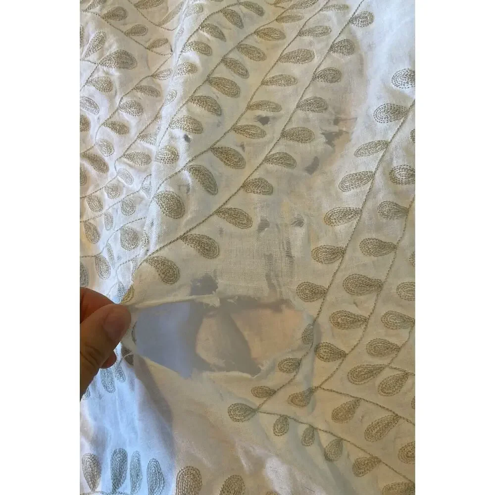 Restoration Hardware Embroidered Linen Duvet King Size 102x80 White Damaged